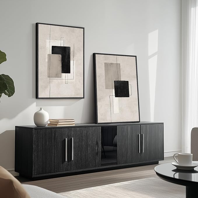 Large Framed Neutral Black Beige Abstract Wall Art Set of 2, Modern Canvas - Image 4