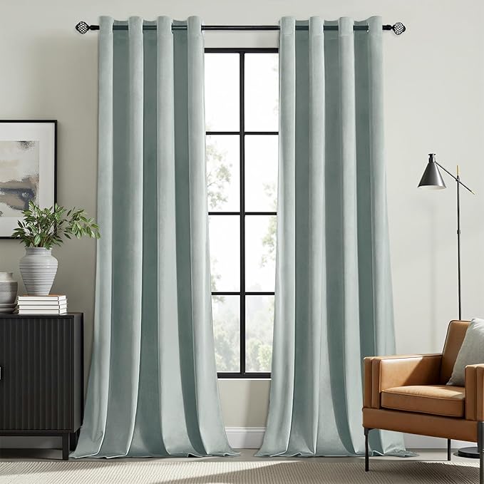 MIULEE Velvet Curtains Misty Blue 52 x 84 Inch Length Set of 2 | Grommet Drapes by MIULEE