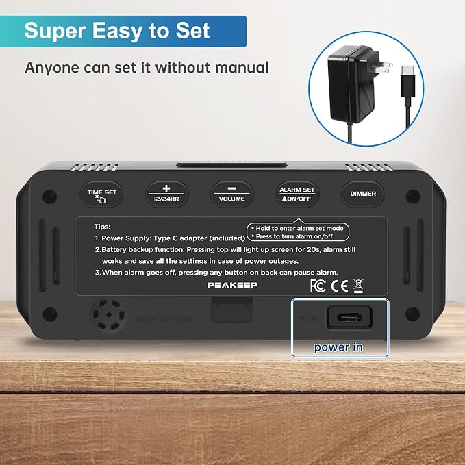 Peakeep Small Compact Digital Alarm Clock Plug-in - Image 7
