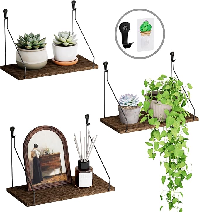 Elevate Your Space with Rustic Wood Floating Shelves Set of 3- Perfect by QsQueen