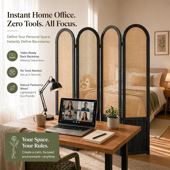 Rattan Room Divider, 4 Panel Folding Room Screen Divider, Foldable Room - Image 2