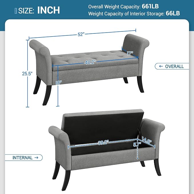 Yaheetech 52in Storage Bench for End of Bed - Image 3