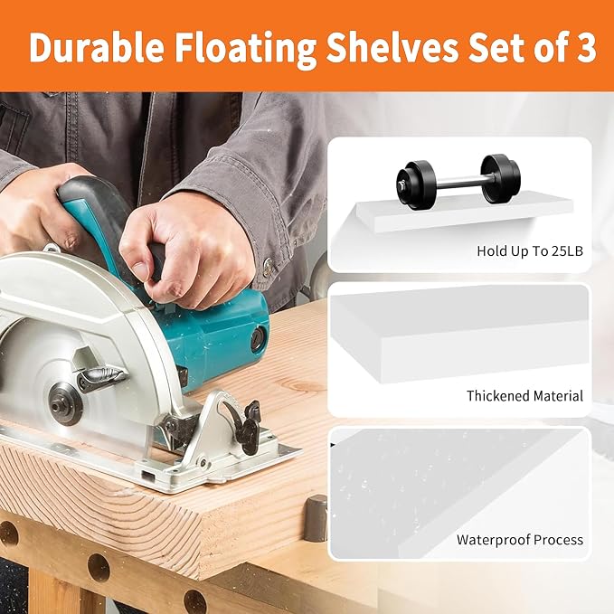 White Floating Shelves for Wall Set of 3, Heavy Duty Support, Large Capacity - Image 4