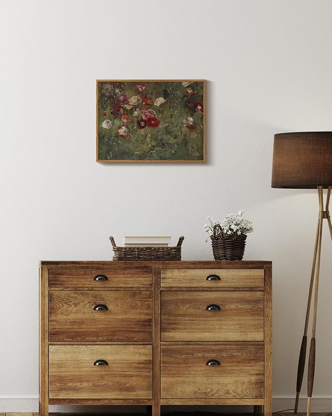 InSimSea Framed Canvas Wall Art, Vintage Bathroom Shelf Art, Poppy Picture - Image 3