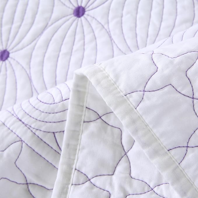 ROOMLIFE Quilt Set King Size 3D Floral Embroidery Pattern 3-Piece Cotton - Image 7