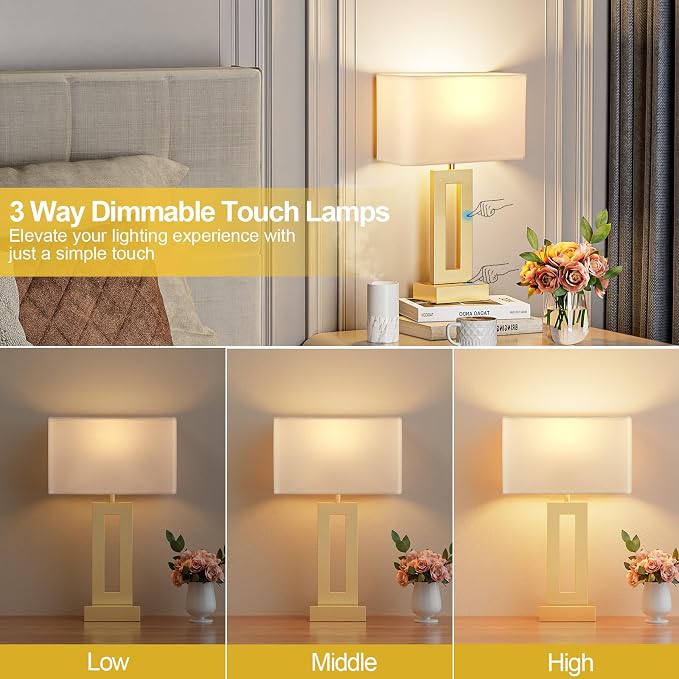 Gold Table Lamps Set of 2, 16.4" Bedside Lamps - Image 2