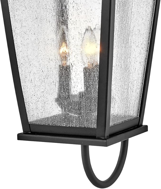 Hinkley Kingston Large Wall Mount Lantern - Oversized Sweeping Roof & Arms, Aluminum, Clear Seedy Glass - Black Finish