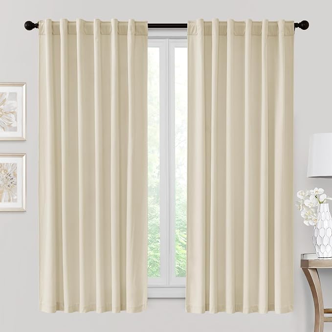 RYB HOME Beige Velvet Curtains 72 inches Length by RYBHOME
