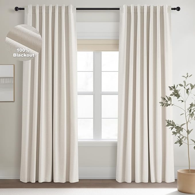 Topfinel 90 Inches Long Full Blackout Linen Curtains by Topfinel