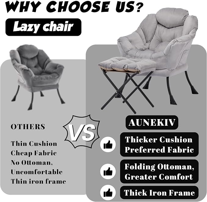 Lazy Chair with Ottoman, Comfy Reading Chair, Lounge Chair - Image 4