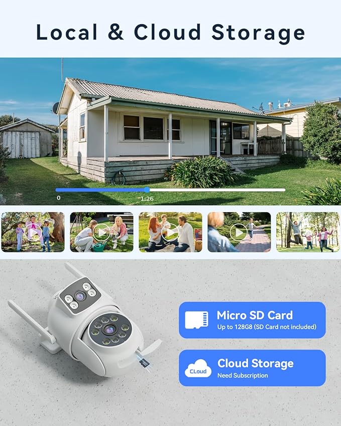 VORGUT Security Camera Outdoor Wireless, Dual Lens 2K (3MP+3MP) 355° PTZ Home Security WiFi Camera Outside Surveillance Indoor, 2.4G WiFi, PIR Human Detection, Auto Tracking, Color Night Vision, White