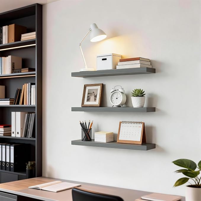 BAYKA Grey Floating Shelves 22.5in, Wall Mount Rustic Wood Shelf | Easy Install - Image 4