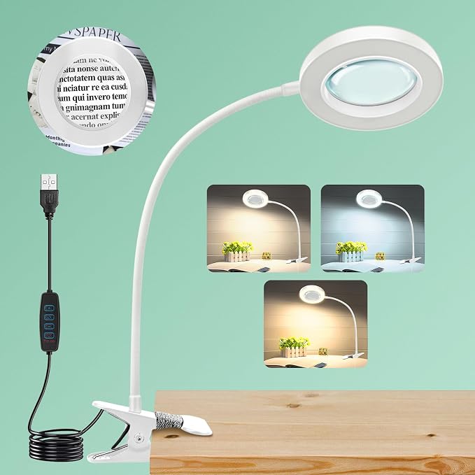 10X Magnifying Glass with Light, Clip on Mganifier with Light, 48 LED Desk by NZQXJXZ