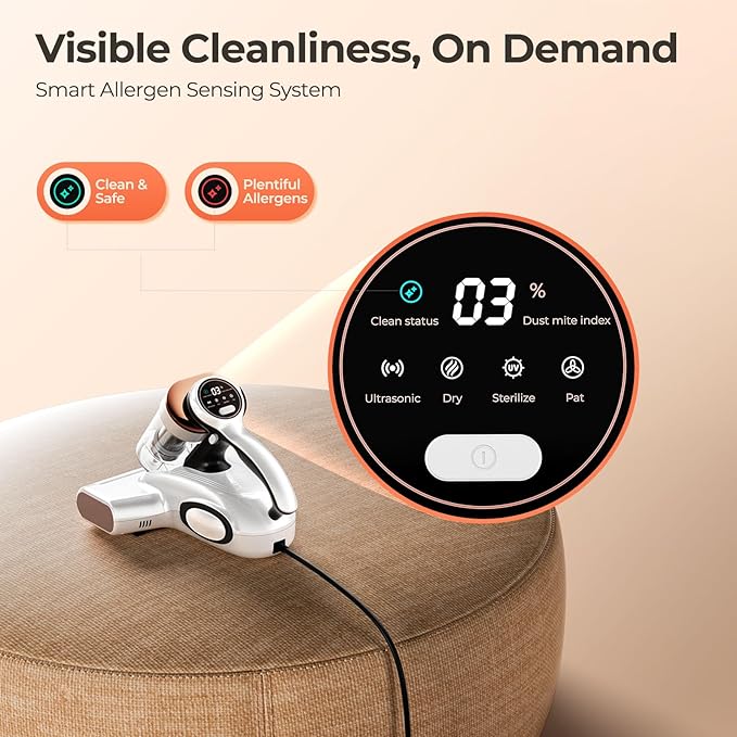 JIGOO J300 Lite Mattress Vacuum Cleaner，500W Bed Vacuum Cleaner with Dust Sensor with 253.7nm UV-C Light，Ultrasonic and High Heating Multifunctional Handheld Vacuums for Bed, Sofa, Couch （Corded）