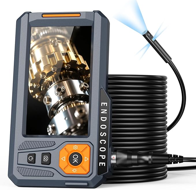 Triple Lens 5" IPS Borescope Inspection Camera, Ginocaco 1080P Digital Video Endoscope with Light, Waterproof Scope Camera with 16.5FT Semi-Rigid Cable, Drain Pipe Tool, Carrying Case, 32G Card