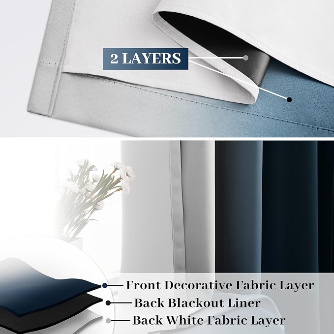 COSVIYA 100% Blackout Navy Blue Ombre Curtains - Image 2
