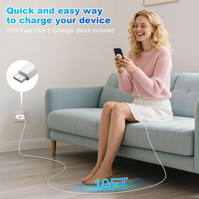 Magnetic Wireless Charger iPhone,Wireless Mag Safe Charger Magnetics Charger Pad USB C Charging Block and 10FT Mag-Safe Magnetic Chargers for iPhone 17 Pro Max/17 Air/16/15/14 Pro,AirPods Pro 3