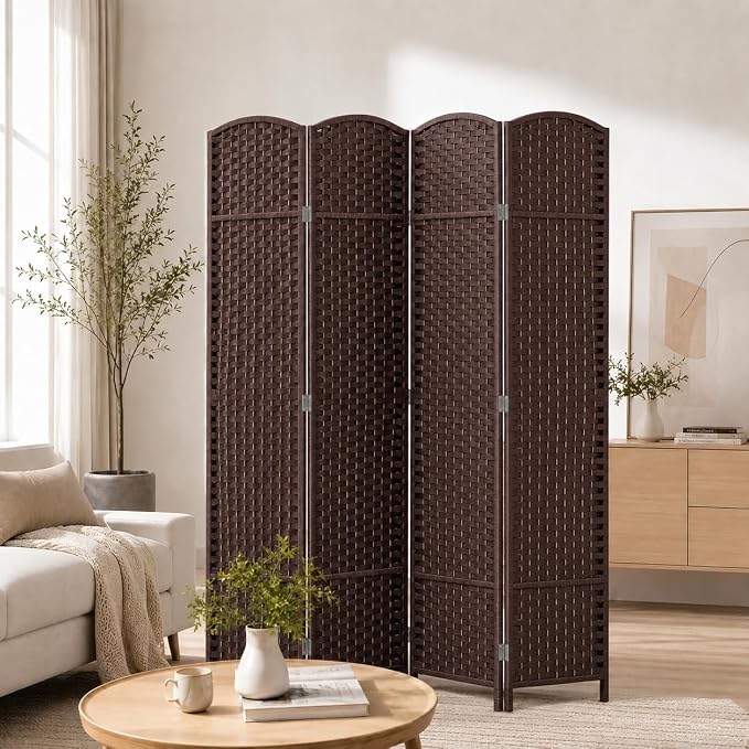 4 Panel Woven Room Divider, Freestanding Decorative Partition by Jostyle