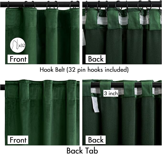 MIULEE Velvet Curtains 50W x 84L 2 Panels Hunter Green Blackout Curtains | - Image 3