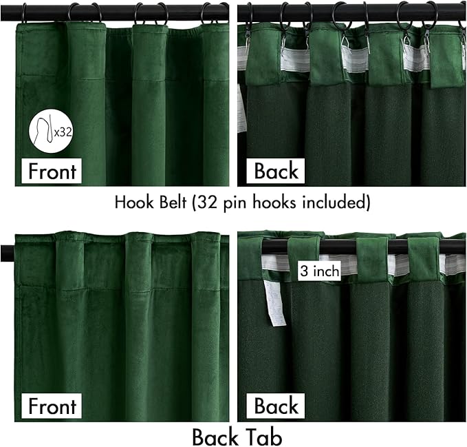 MIULEE Velvet Curtains 50W x 90L 2 Panels Hunter Green Blackout Curtains | - Image 3