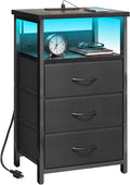 Fixwal Night Stand with 3 Drawers, built-in bedside charger, 2 AC outlets & 2 by Fixwal