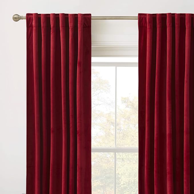 RYB HOME Ruby Red Velvet Curtains & Drapes 72 inches Long - Image 3