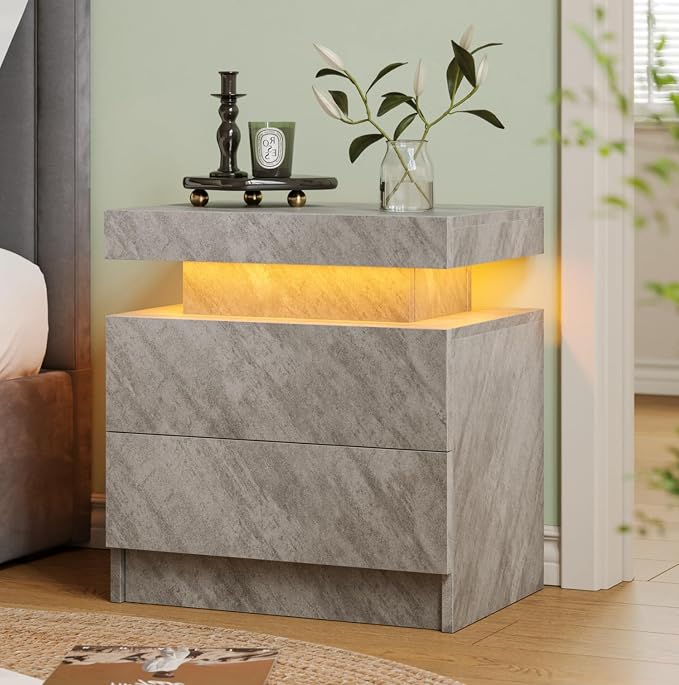 Modern Gray LED Nightstand for Bedroom Bedside Table by Unknown