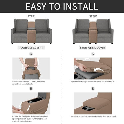 Easy-Going 2-Piece Recliner Console Cover for Reclining Loveseat Covers Stretch Jacquard Middle Console Cover for Recliner Couch and Sofa Camel