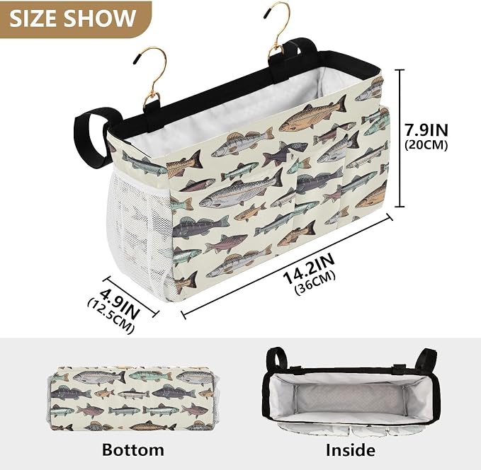 Fish Vintage tag8 Bedside Caddy Storage Bag Bedside Organizer - Image 4