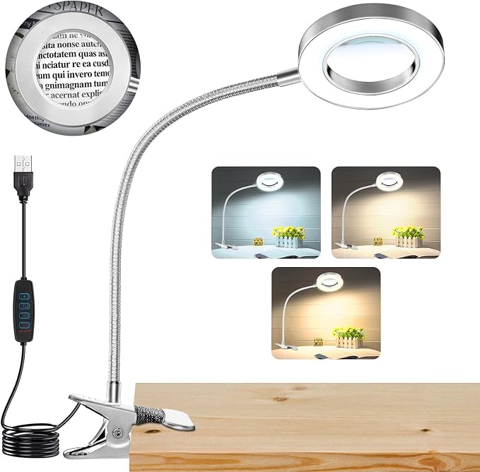 10X Magnifying Glass with Light, Clip on Mganifier with Light, 48 LED Desk by NZQXJXZ