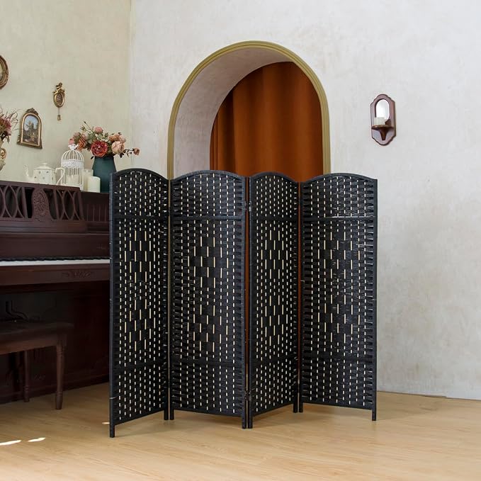 Compact 4 Panel Short Room Divider, 47.2 Inch Tall Double-Sided Rattan Folding - Image 5