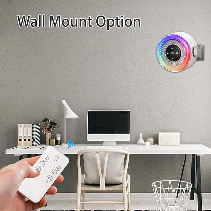 KKANDPP Desk Fans for Bedroom,Quiet Wall-Mounted Desk Fan with Remote,Portable Colored LED Light 100 Speed Digital Display USB Rechargeable Fan for Home Office Bedroom Camping Traveling(White)