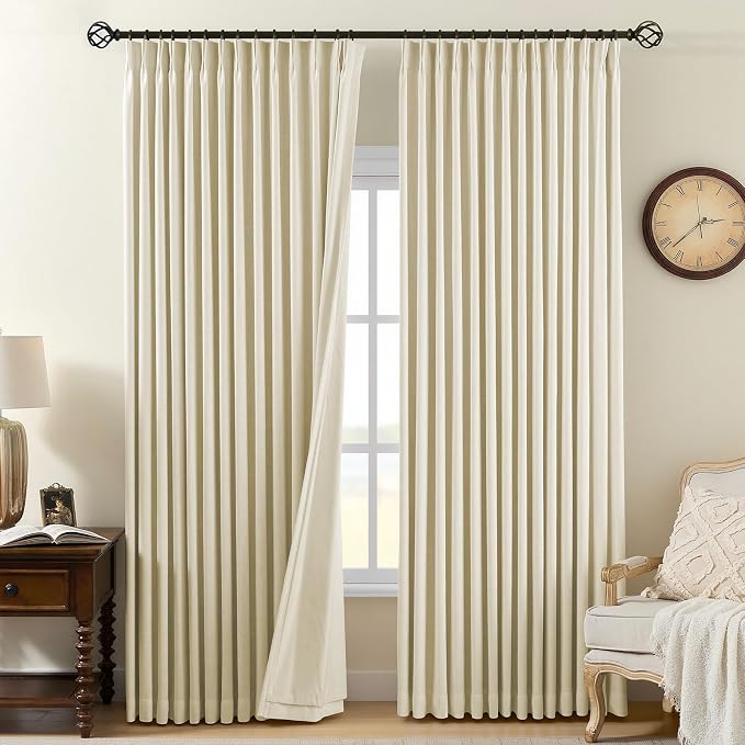 AUSSPVOCT Pinch Pleated 95 Inch Linen Curtains 100% Blackout by AUSSPVOCT