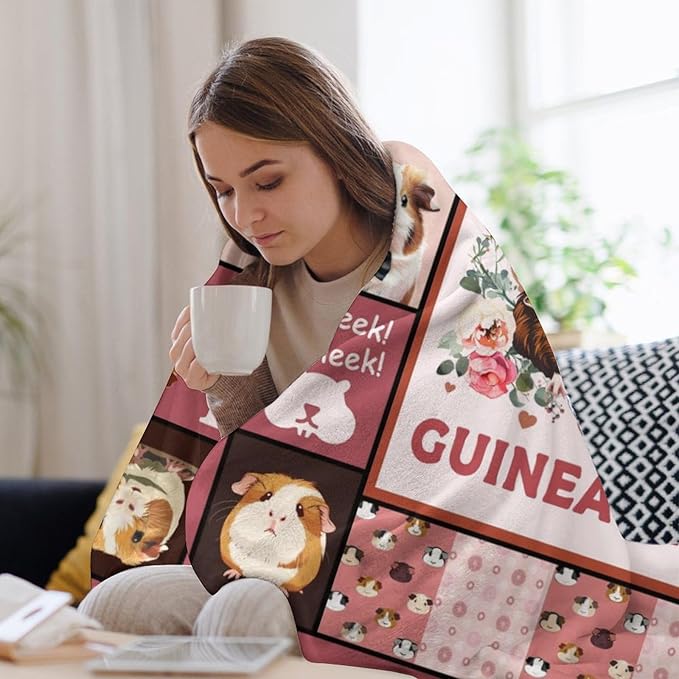 Guinea Pig Blanket Cute Pink Animal Print Throw Blankets for Couch Sofa Bed Stuff Decor Lightweight Soft Cozy Fleece Plush Flannel for Baby Girls Boys Kids Women Adults Lover 40"x50"