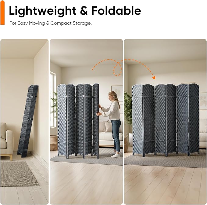 6 Panel Woven Room Divider, Freestanding Decorative Room Partition - Image 4