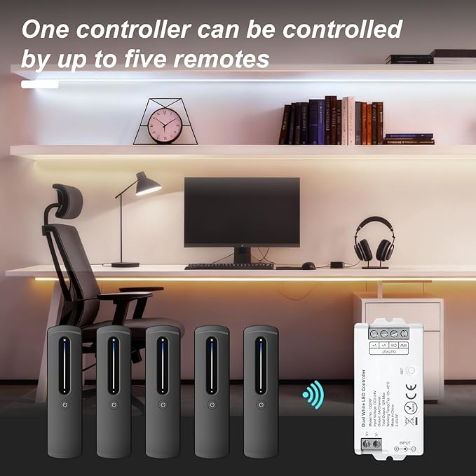 2.4GHz RF CCT LED Strip Controller Remote Kit, Wireless Remote & Tuya Controller Dimmer with Group Control Adjust Brightness/Color Touch Slide for PWM 6Pin COB LED Strip Light DC5V DC12V DC24V