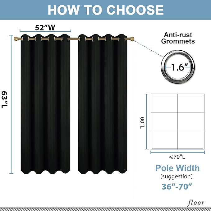 Diraysid Black Grommet Blackout Curtains - Image 6