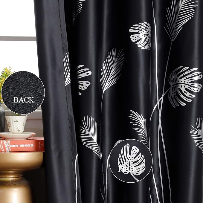 Wide Blackout Curtain for Sliding Door 100W x 84L Inch Silver Palm Tree - Image 5