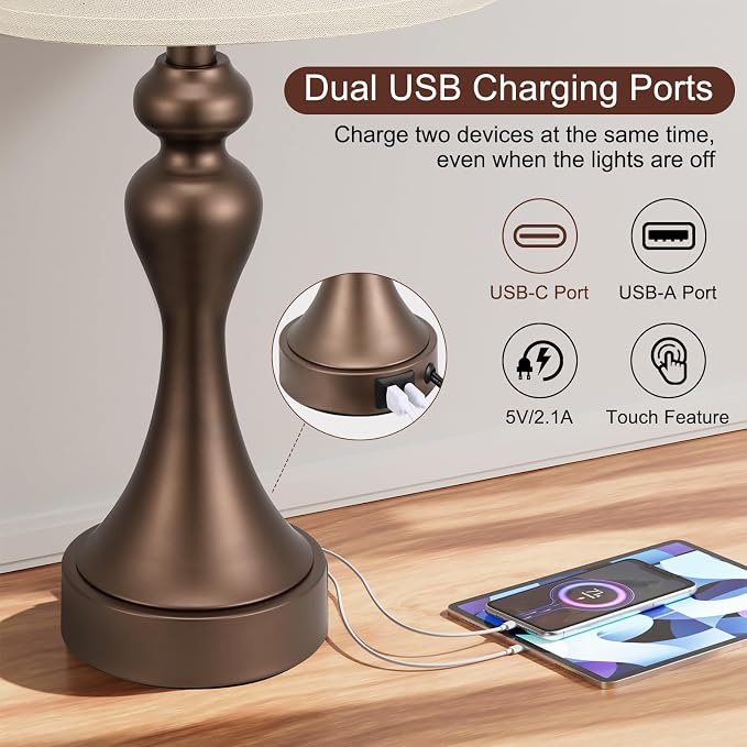Touch Lamps for Nightstand, 3 Way Dimmable Bedside Lamps - Image 4