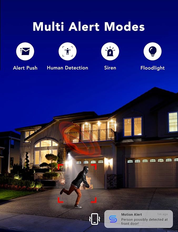 FAMVIVA 2K Security Camera, Outdoor/Indoor for Home, Pet, Baby, Nanny, IP65 Waterproof Color Night Vision, White Light & Siren, Recording, Motion Detection, Compatible with Alexa,Black-2P