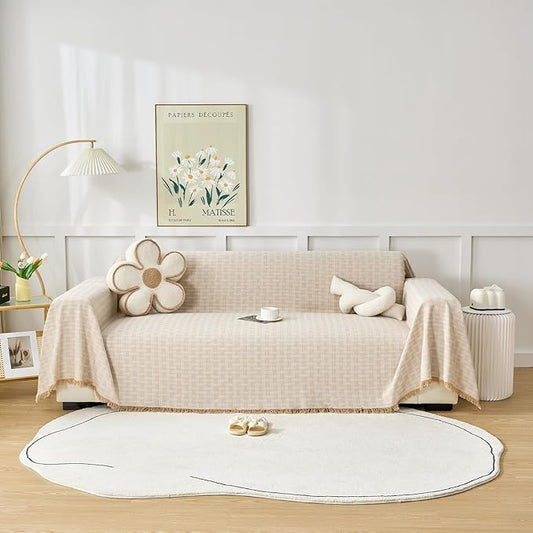 Coffee Couch Cover Blanket Cute Geometrical Jacquard Washable Sofa Cover for Extra Large Furniture for 3 Cushion Sofa L Shaped Sectional Couch Blanket 71"x 118"