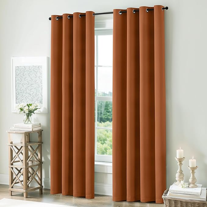 COSVIYA Grommet Brunt Orange 100% Blackout Curtains 63 inch - Image 5