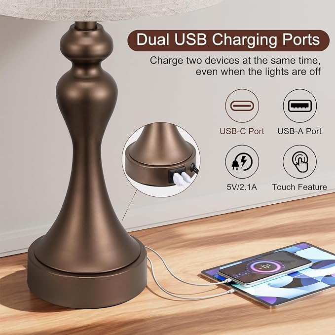 Touch Lamps for Nightstand, 3 Way Dimmable Bedside Lamps - Image 3
