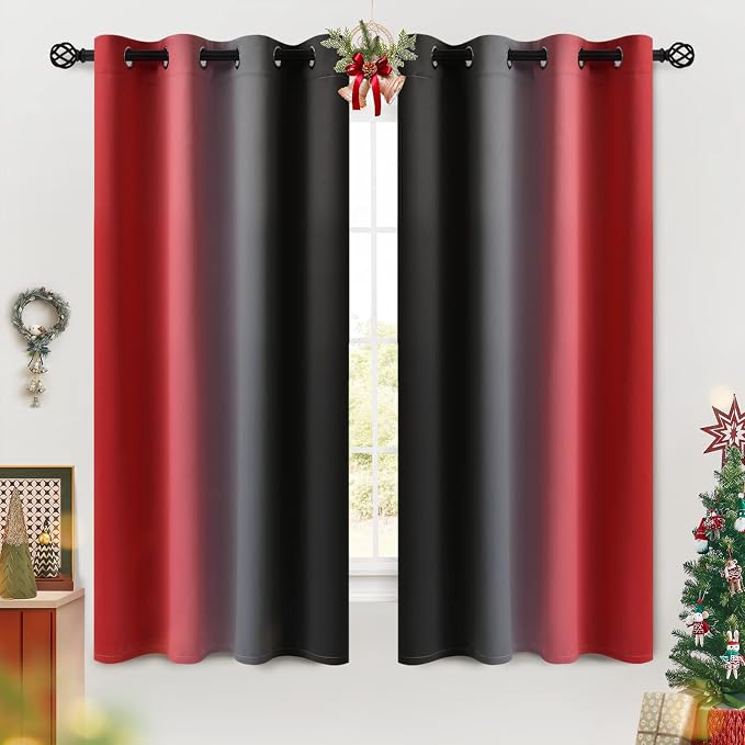 COSVIYA Grommet Room Darkening Ombre Red and Black Curtains W52xL63 inch | Red by COSVIYA