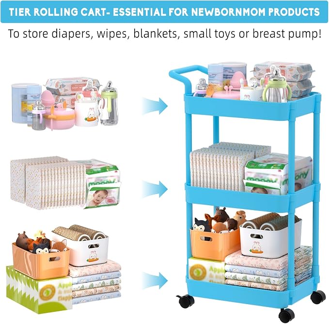 Volnamal Diaper Caddy, 3 Tier Rolling Cart - Image 2