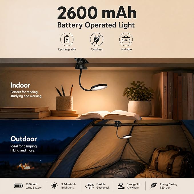 Clip on Light, Stepless Dimmable & 3 Colors Touch Control Clip On Bed Light. - Image 4