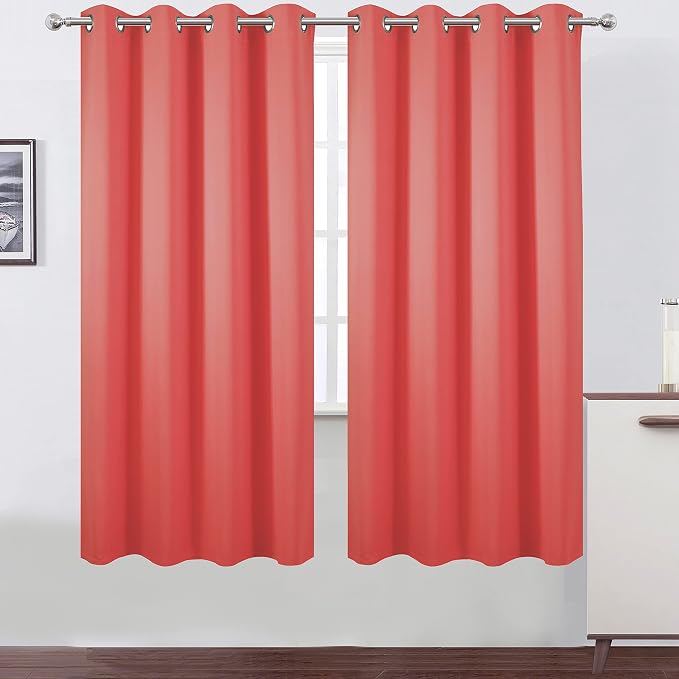 100% Blackout Curtains 52 x 72 Inch/Coral Curtains 2 Panels - Image 2