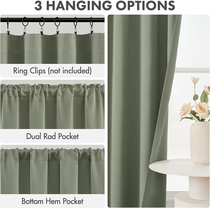MIULEE 4 Panels Set Sage Green Blackout Curtains 63 Inch Length Bedroom | - Image 2