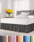 Wrap Around Dust Ruffle Bed Skirt - Charcoal - for Queen Size Beds w/ 12 Inch Drop - Easy Fit Elastic Strap - Adjustable Pleated Bedskirt w/Brushed Fabric - Wrinkle Free - Women, Men, Kids & Teens