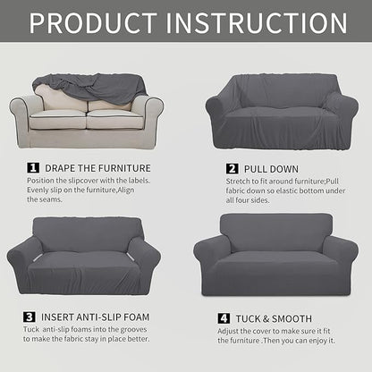 Easy-Going Stretch Loveseat Slipcover 1-Piece Sofa Cover Furniture Protector Couch Soft with Elastic Bottom for Kids Polyester Spandex Jacquard Fabric Small Checks (Loveseat, Grey)